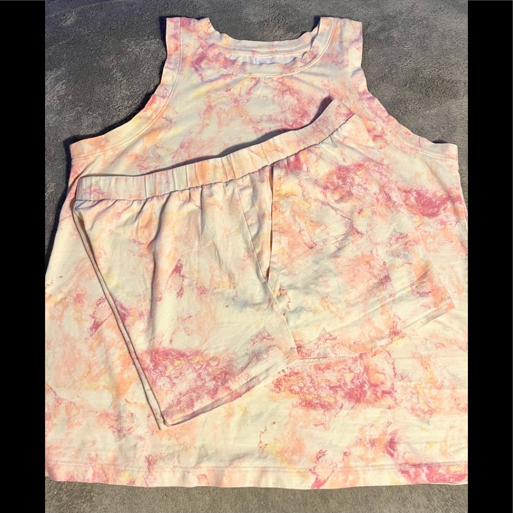 2 piece tie-dye matching tank top and short set